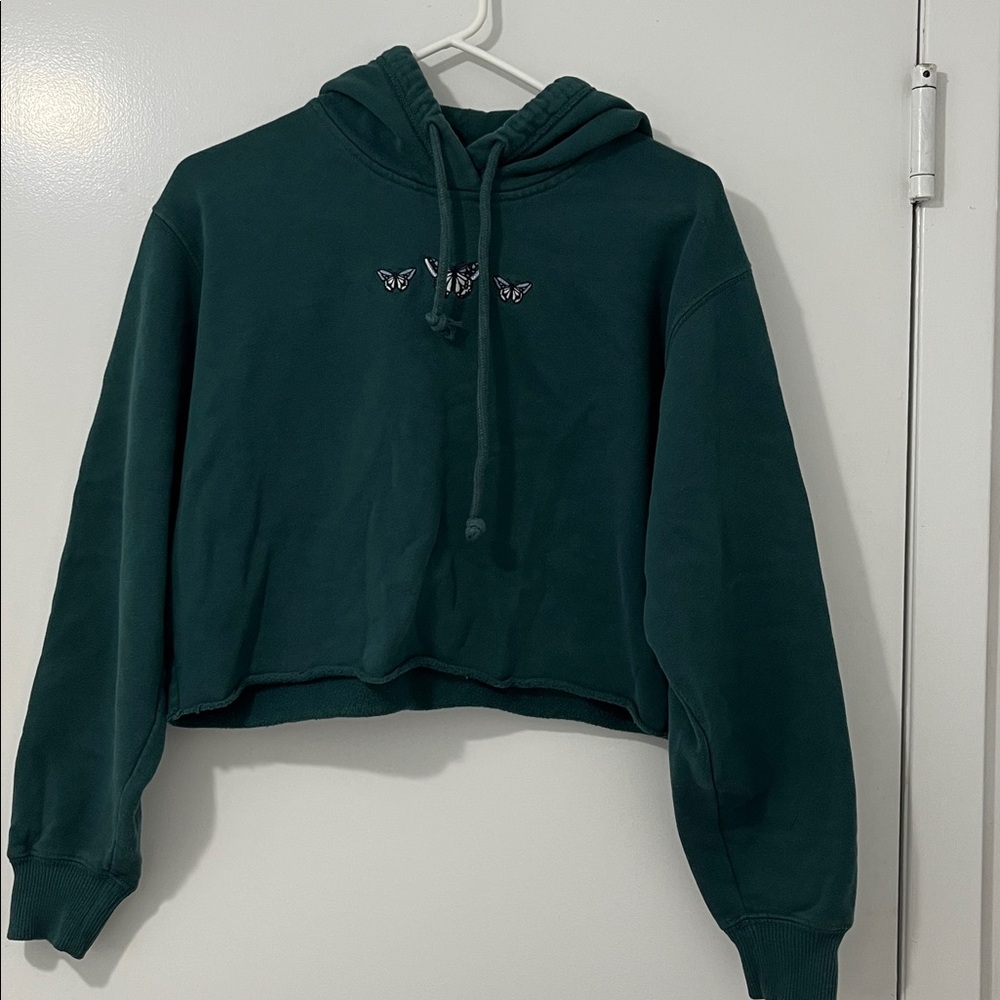 Hollister Dark Green Cropped Hoodie XS